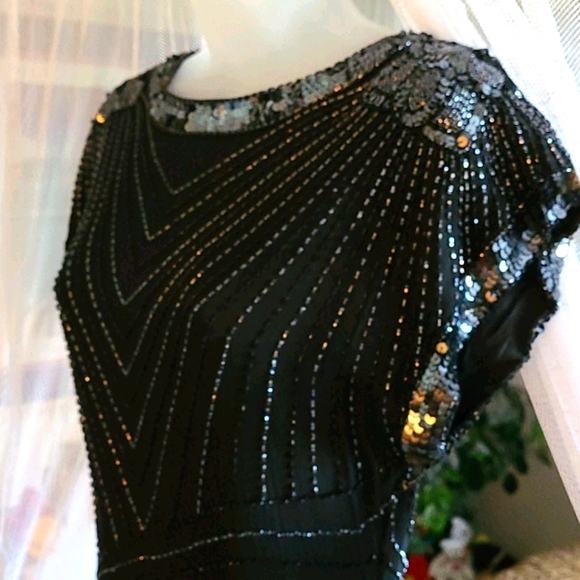 Oleg Cassini Vintage Black Beaded Sequin Dress - Picture 10 of 16